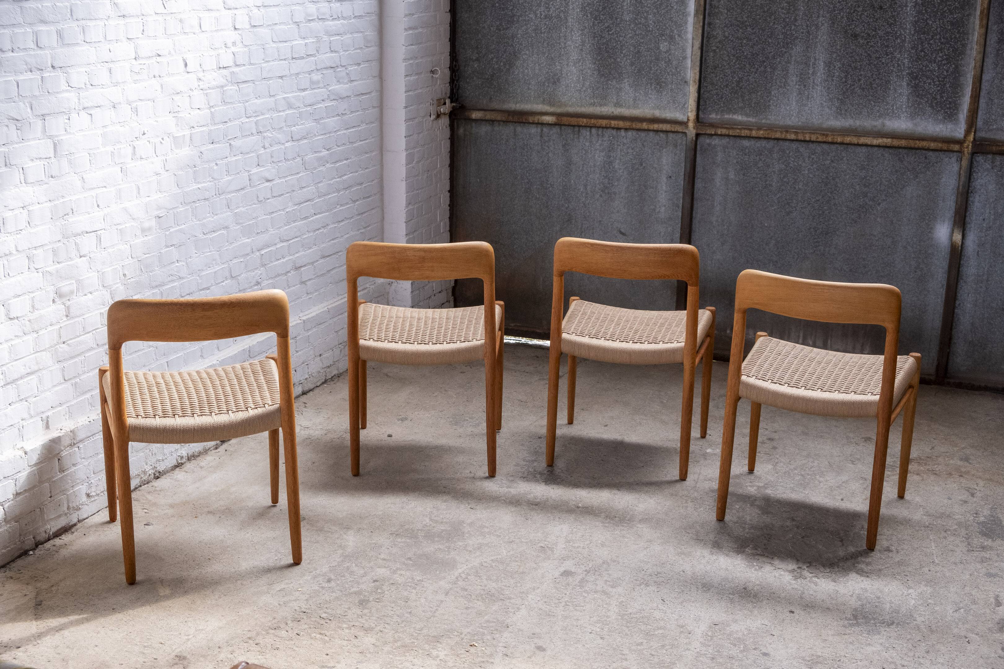 4x Niels Møller chair Model 75 in Oak, 1960s Denmark