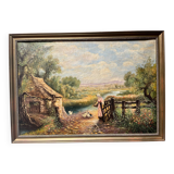 Old oil painting on canvas
