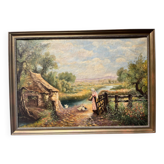 Old oil painting on canvas
