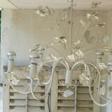 Vintage chandelier in painted metal decoration foliage and flowers