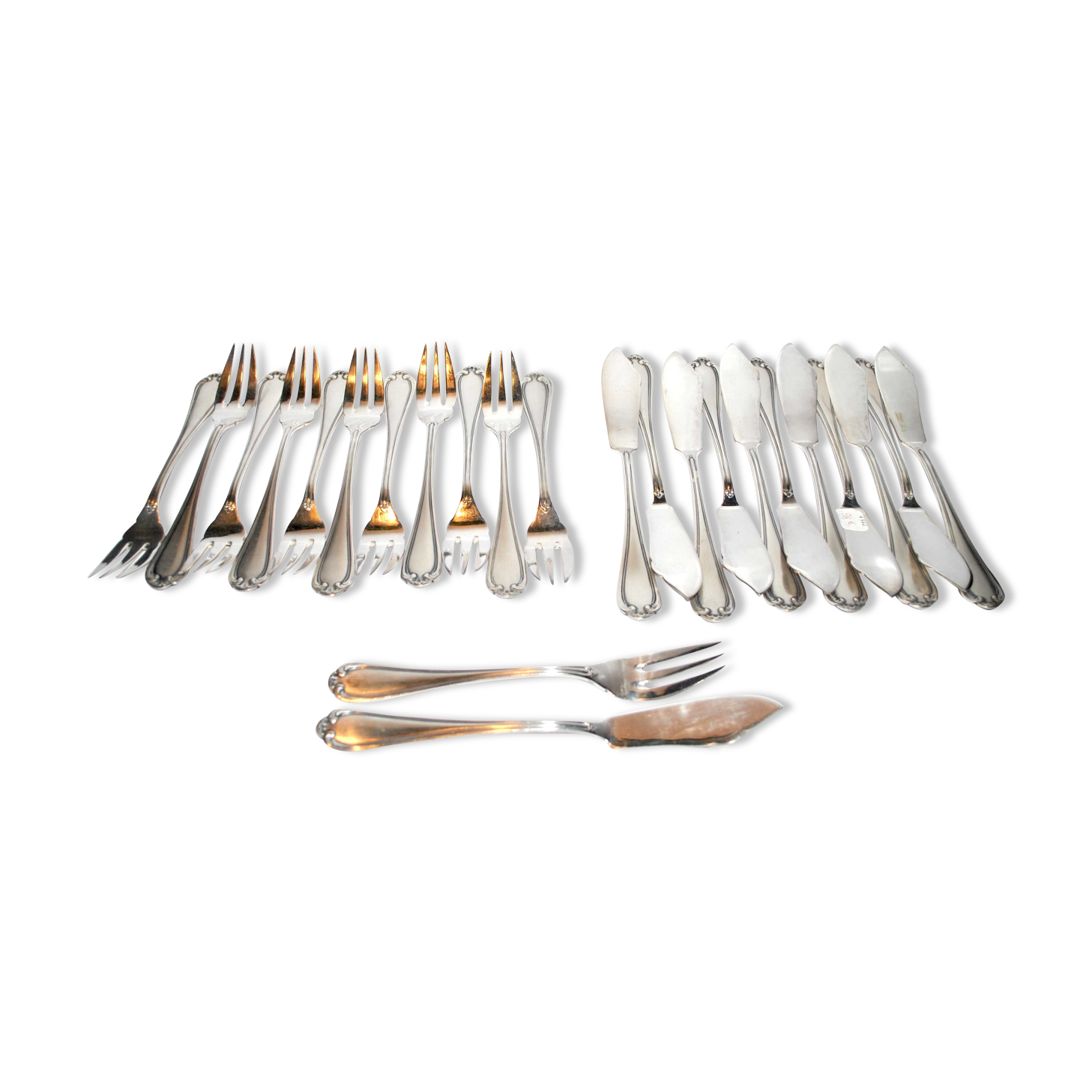Set of 24 vintage fish cutlery in silver metal reneka