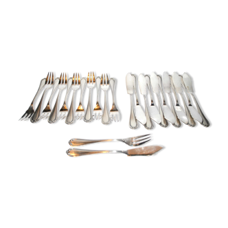 Set of 24 vintage fish cutlery in silver metal reneka