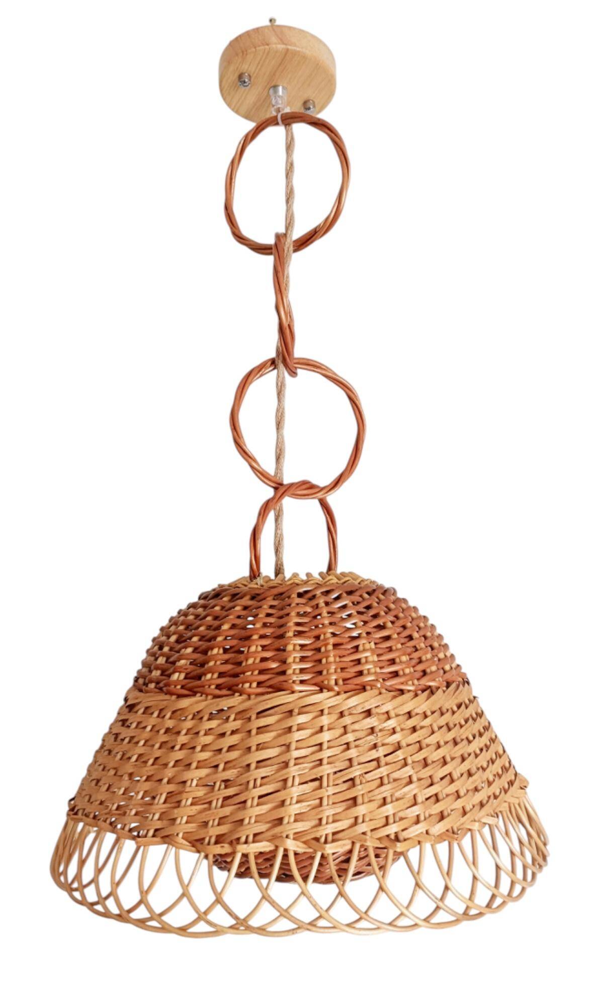 Rustic Mid-Century Wicker Pendant Lamp, Handwoven in Spain, c. 1960s