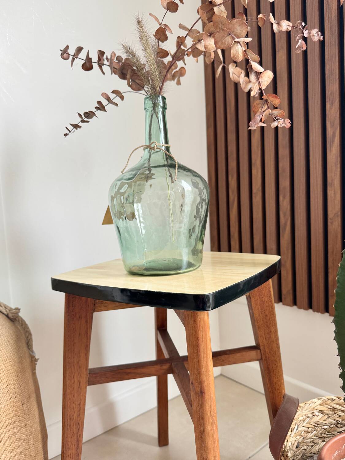 Tabouret en bois et Formica vintage