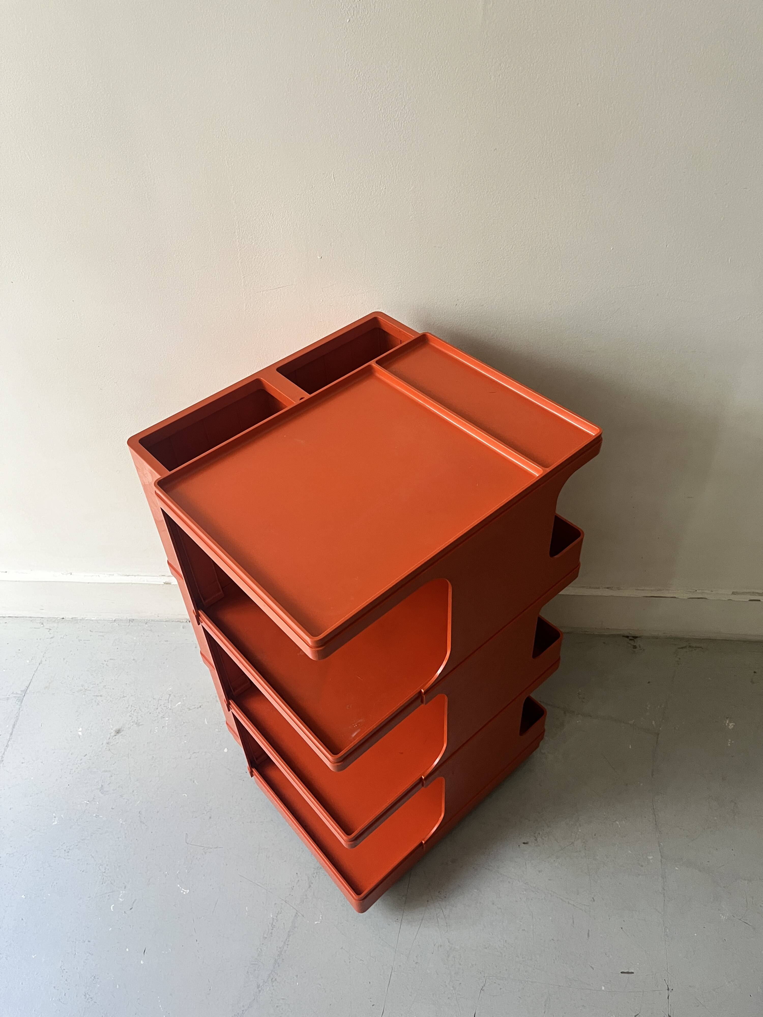 Multi-storage design serving trolley in orange abs, Stile italy 1970
