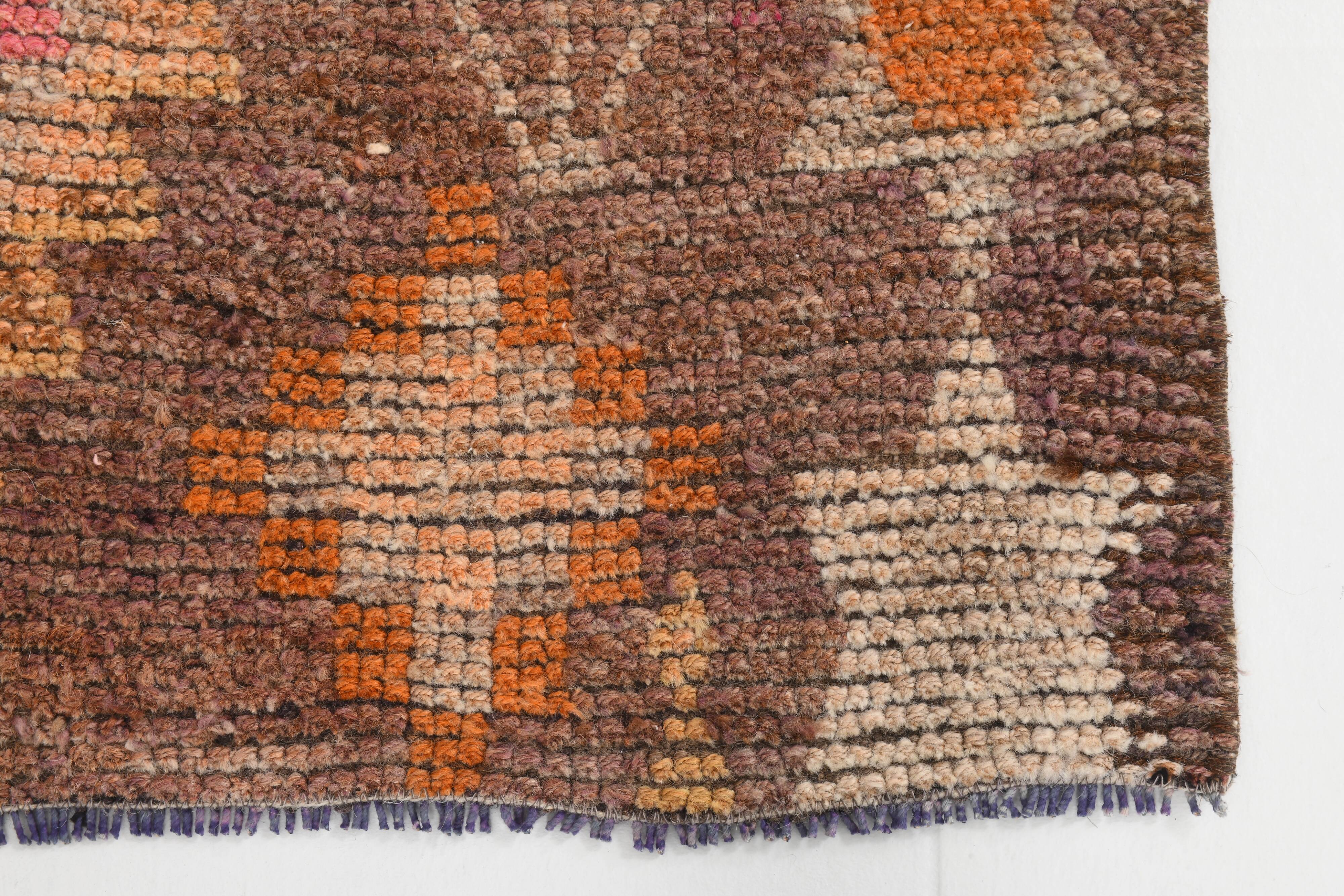 3x7 Brown Hot Pink Turkish Vintage Runner Rug, 92x227Cm