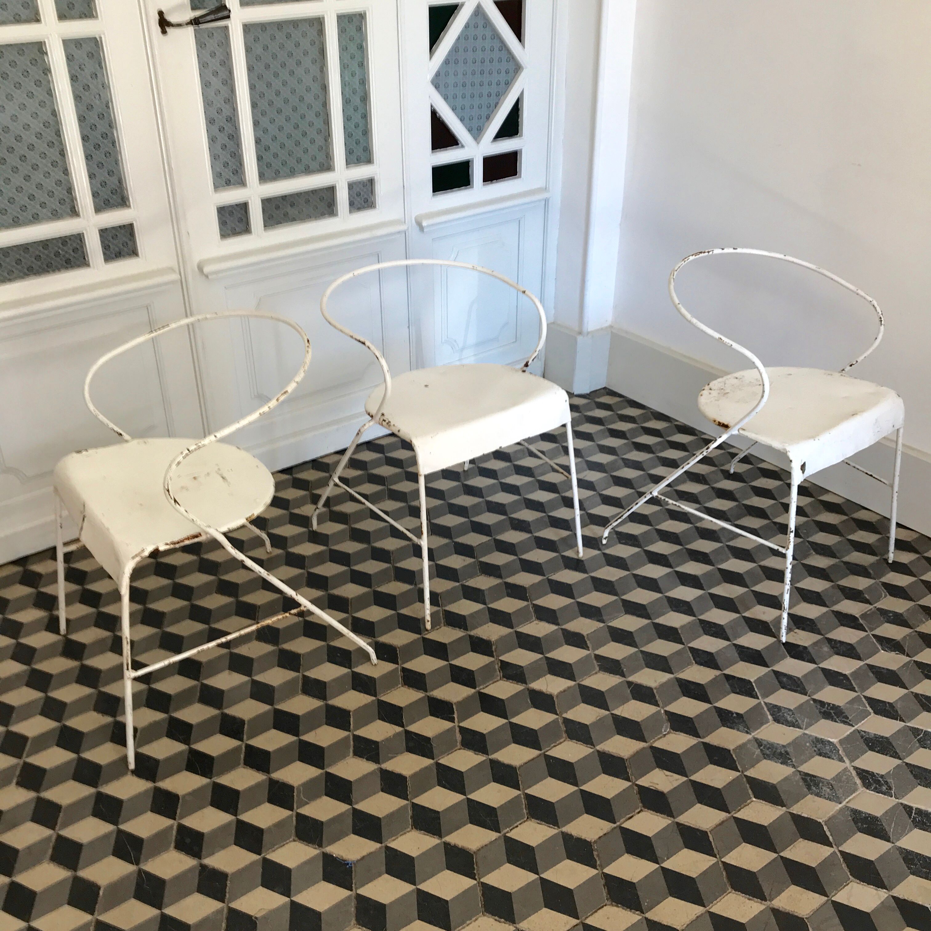 White metal chairs
