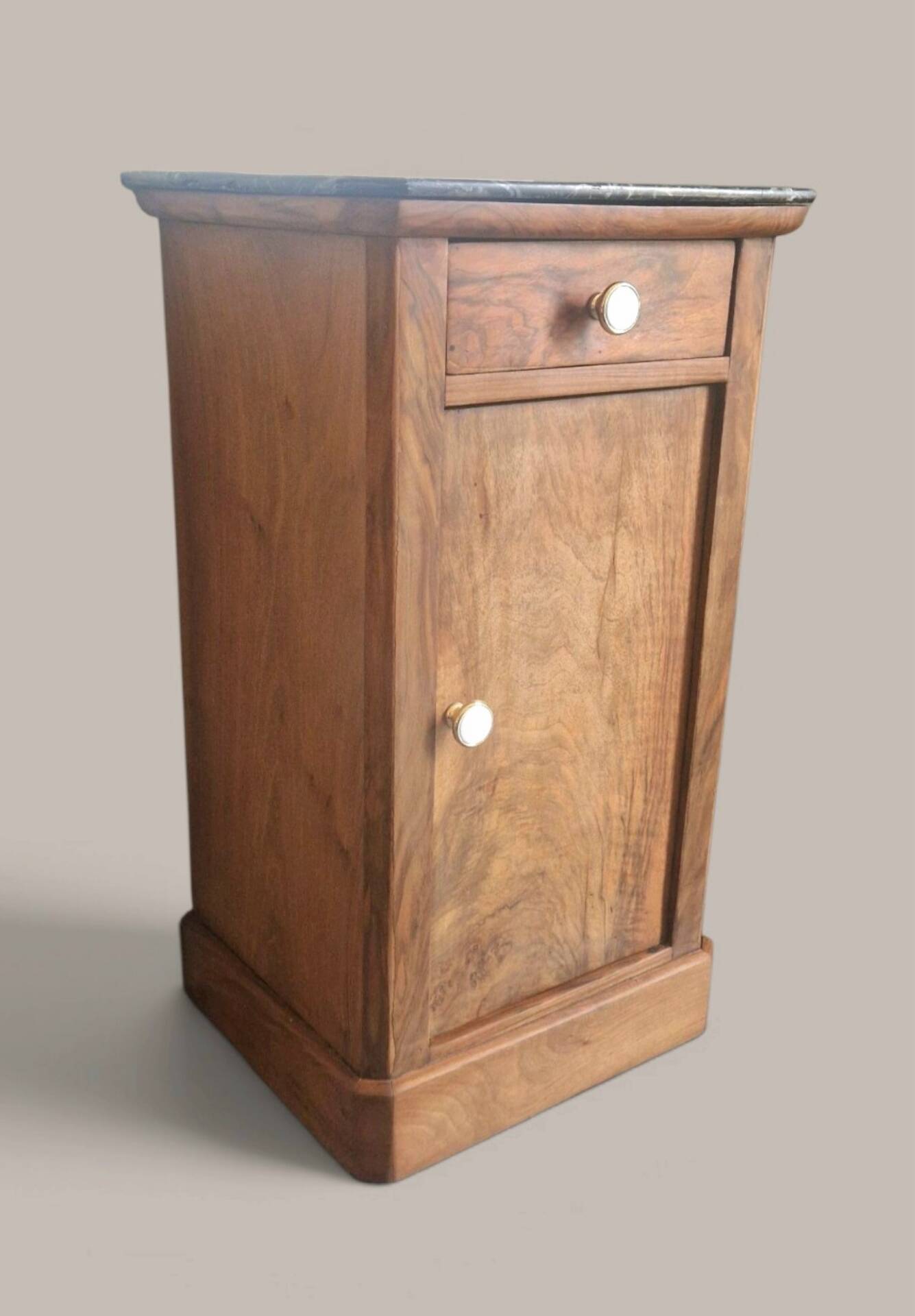 Walnut bedside table with a black marble top – late 19th century.