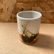 Ancien Pot Tasse Poterie De La Colombe Grès Beige Marron Vintage
