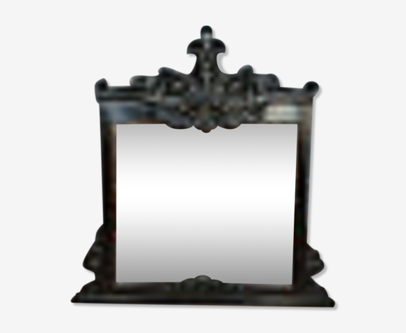 Miroir renaissance baroque de château en bois noirci vers 1850 125 X 123cm