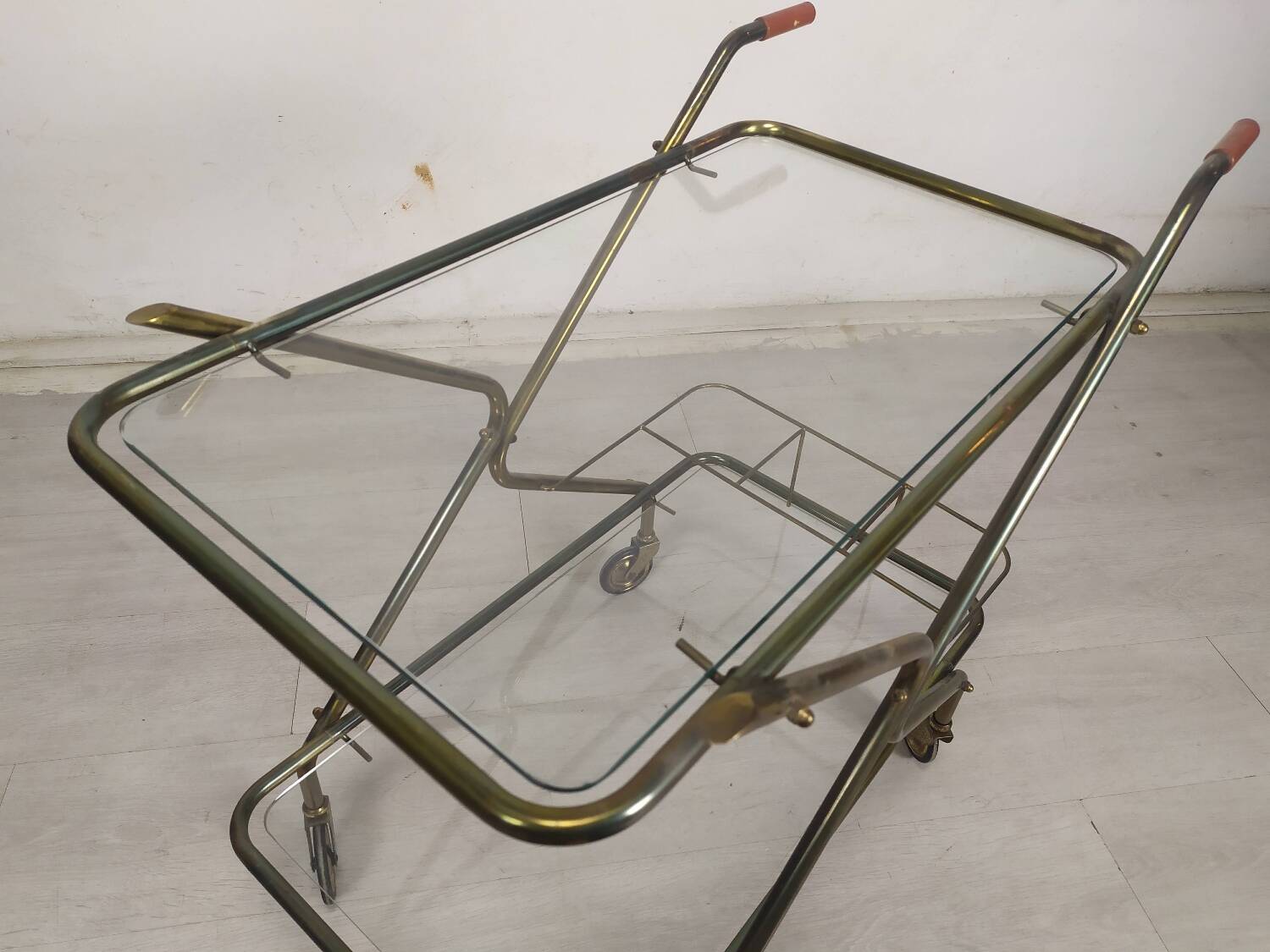 Vintage brass rolling cart