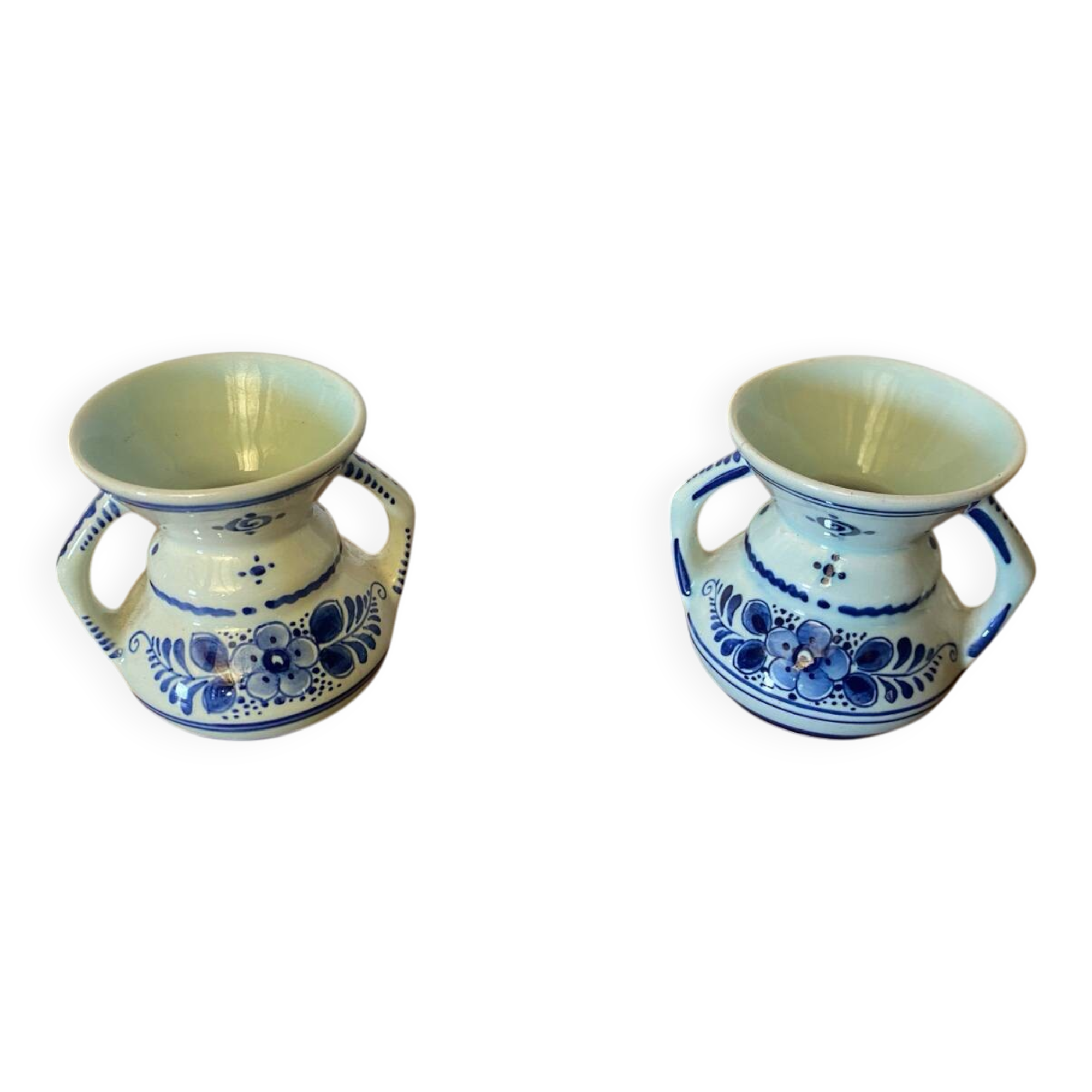 Pair of Antique DELFT White Porcelain Vases with Blue Decor Vintage