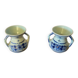 Pair of Antique DELFT White Porcelain Vases with Blue Decor Vintage