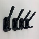 Set of 4 con & con Italian black wall coat / towel hangers , 1970’s