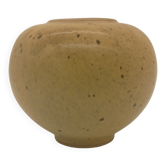 Vase Boule Céramique Grès Pyrité Beige Signé Taizé France Studio Pottery