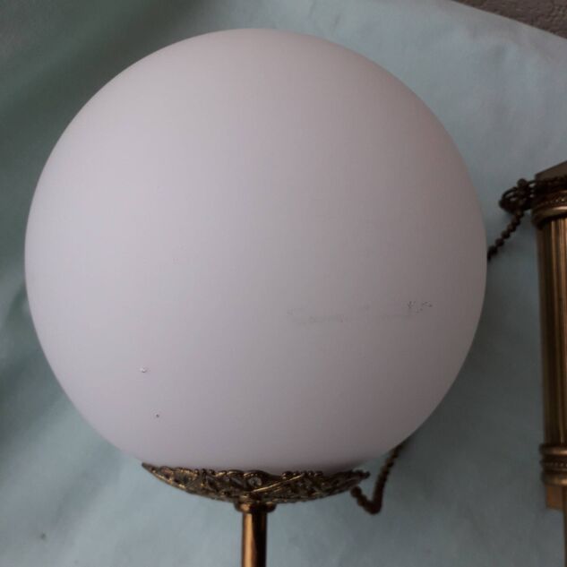 Pair of metal and opaline wall lights