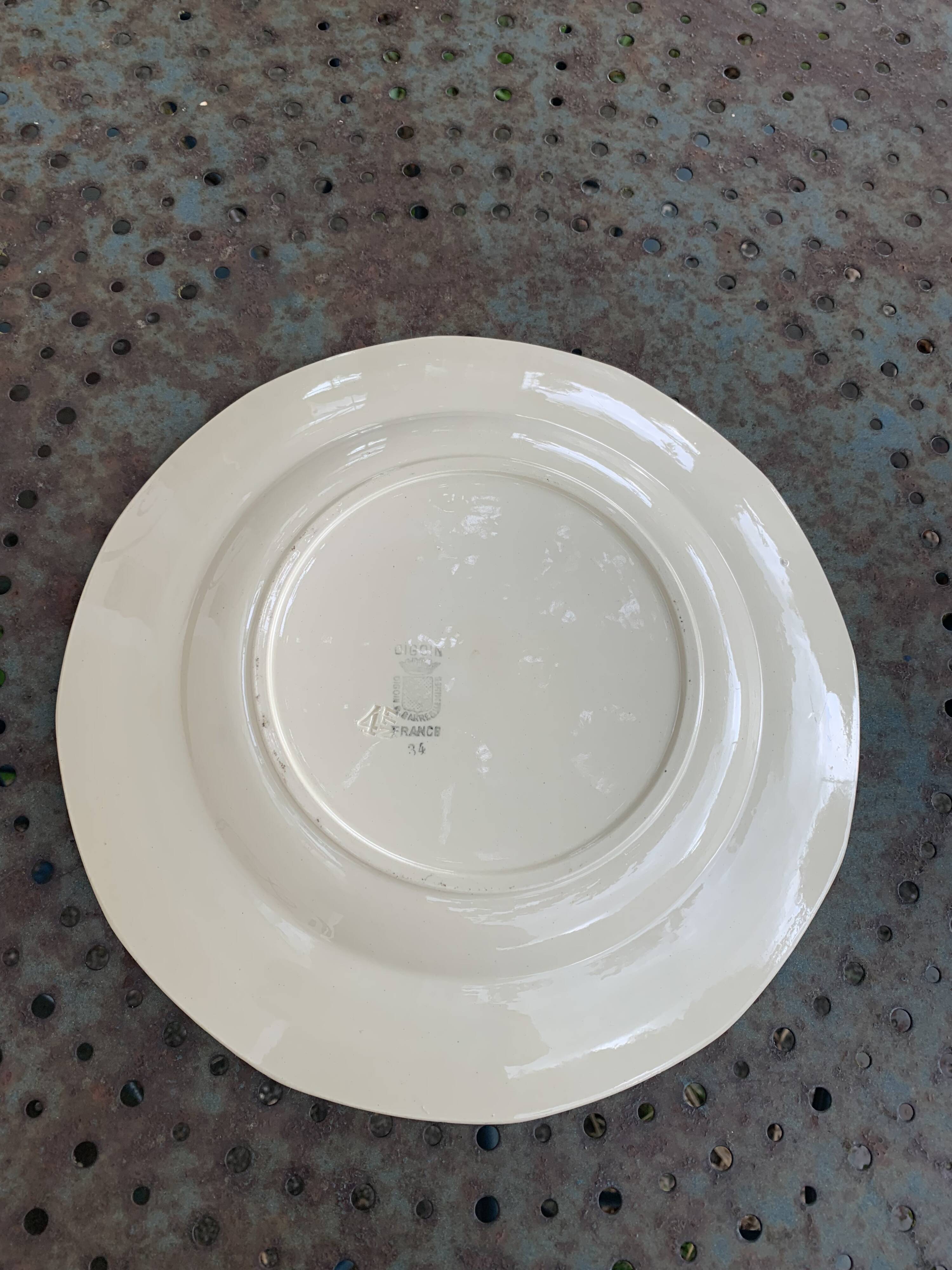 Digoin France cake dish with antique blue rose pattern