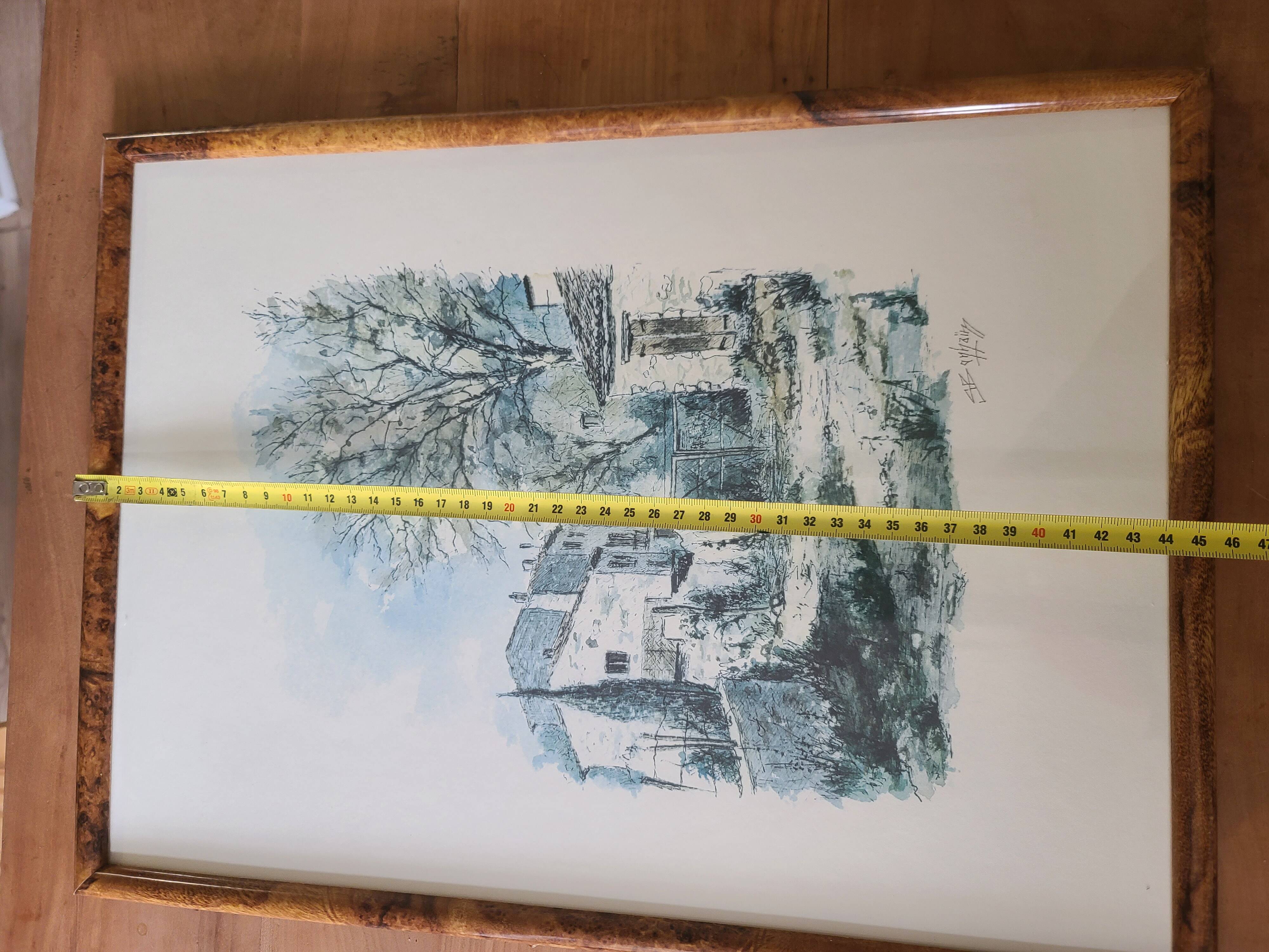 Magnificent Print (Lithograph/Watercolor) Provençal Village Scene