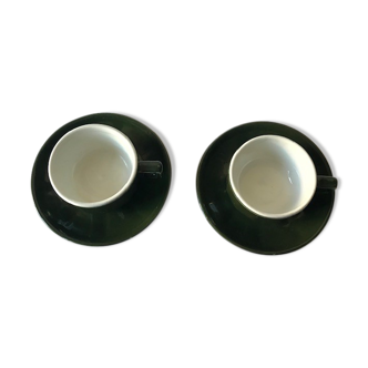 Paire de tasses bistrot en porcelaine verte