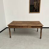 Antique farm table from the 1950s, with 3 drawers and turned legs