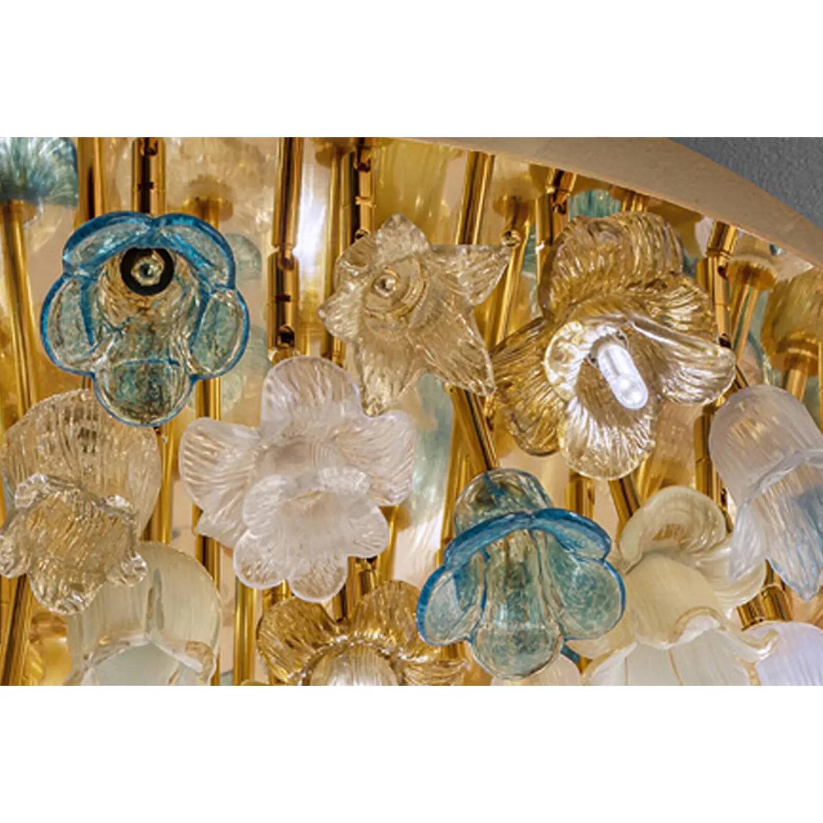 Decorative Gold Murano Glass Flushmount with Floral Motif