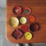 Vintage Brass & Enameled Plates, Set of 9