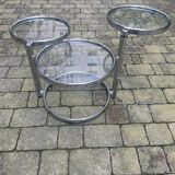 Vintage table with 3 trays in chrome and glass 1980