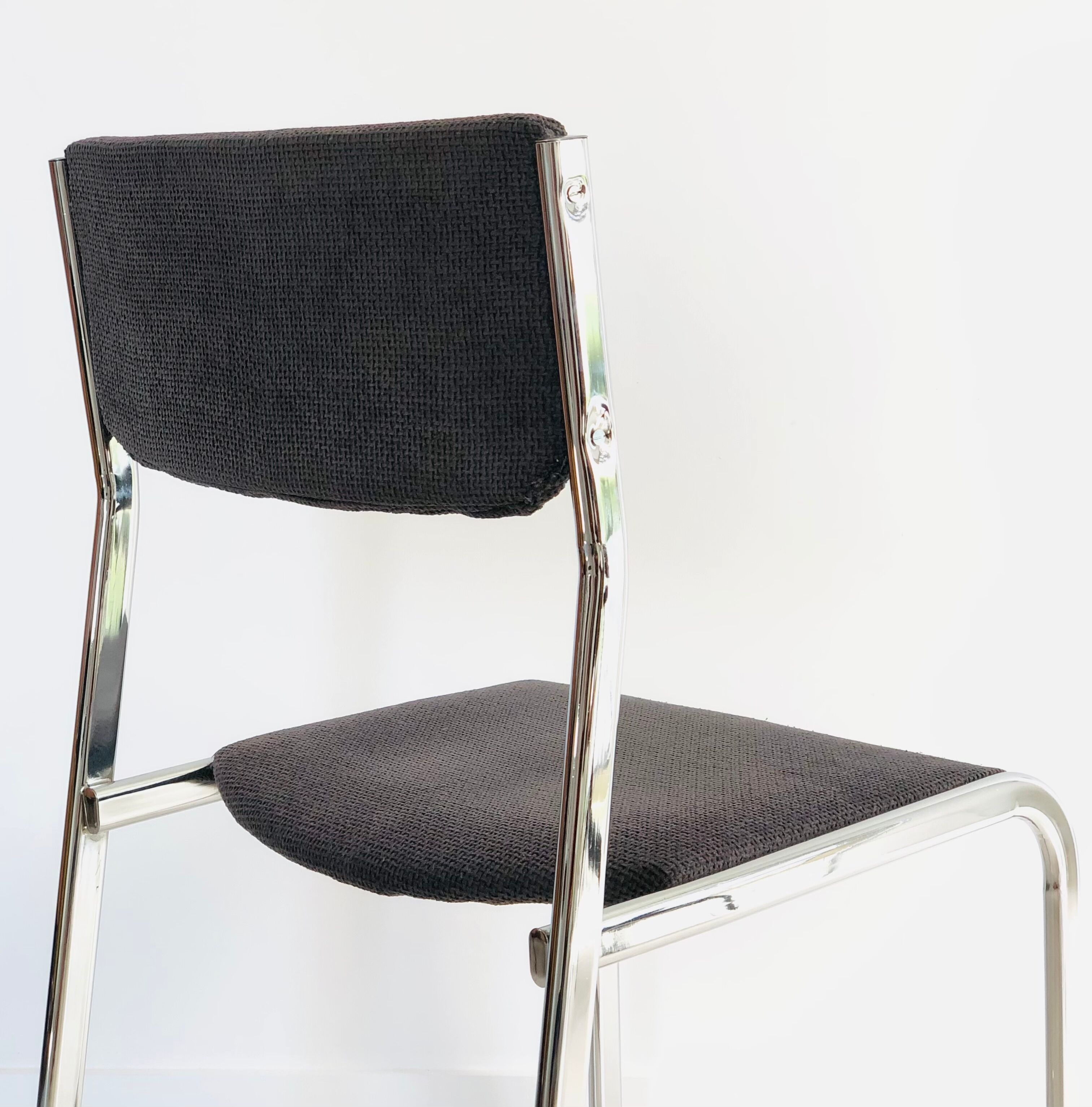 Chrome chair in gray fabric, Italy 1970s