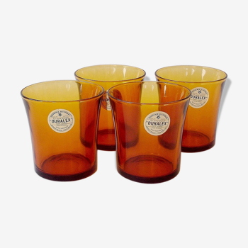 Four goblets in amber glass Duralex of the 1970s