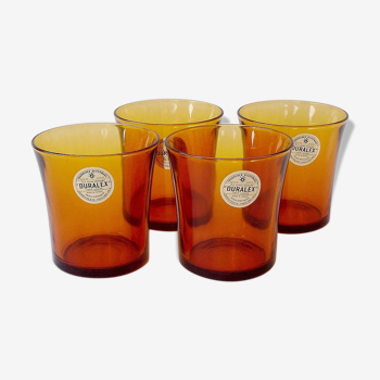 Quatre goblets en verre ambré Duralex des années 70