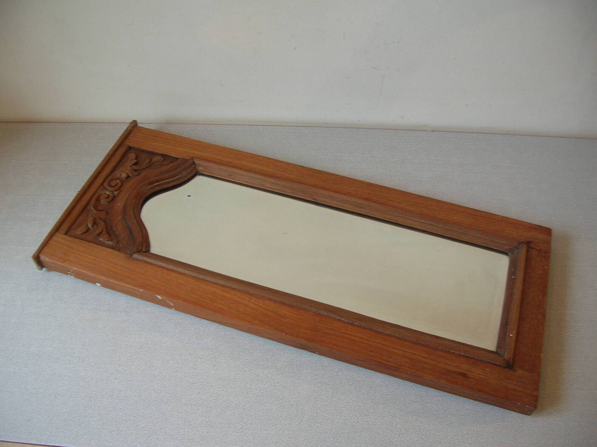 Antique mirror in beveled glass with carved wooden frame, 58 cm, retro decor