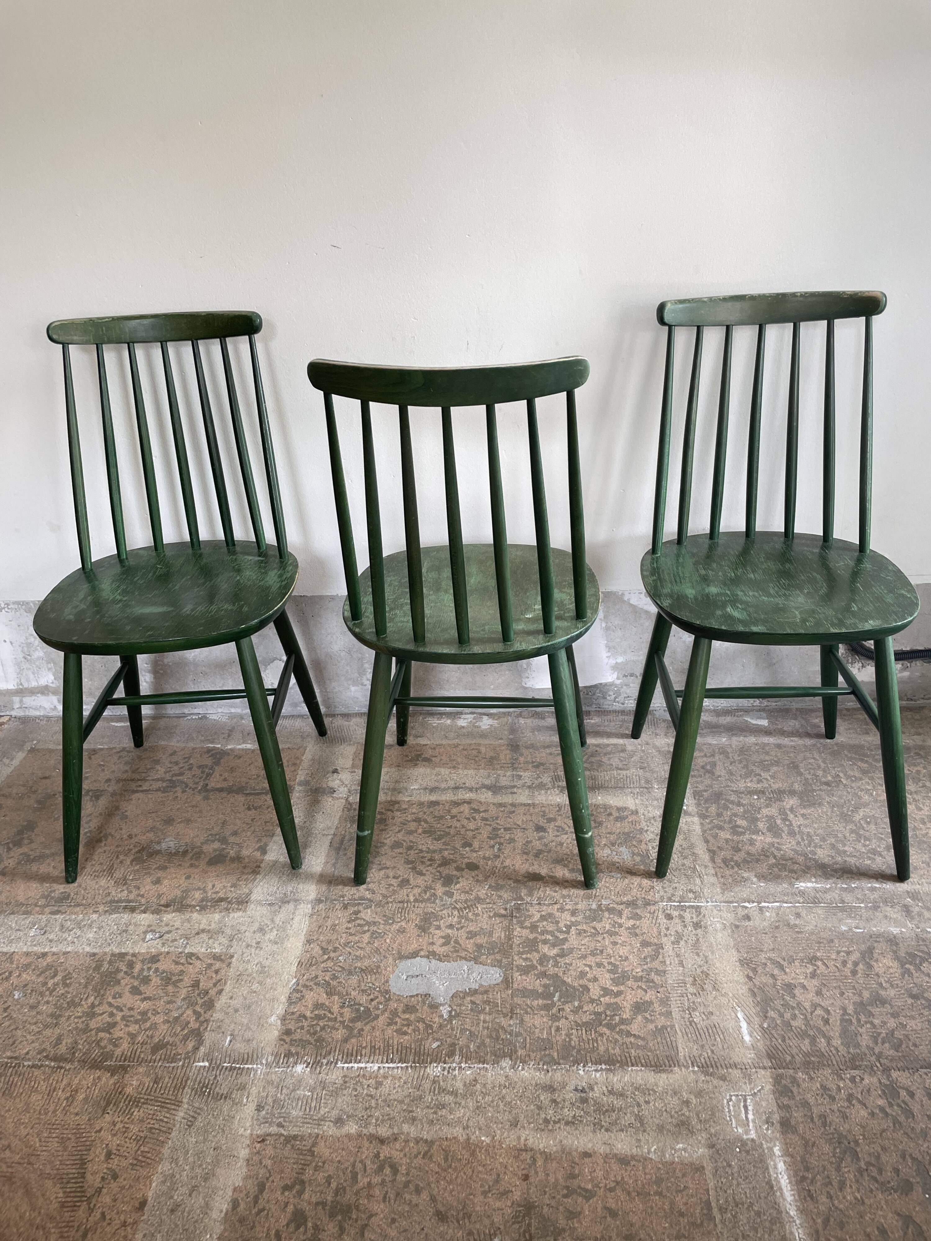 Cinq chaises Fanett vertes par Ilmari Tapiovaara pour Edsby-ken