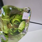 Lampe en cristal Val Saint Lambert à pied tourné, couleur verte, Belgique