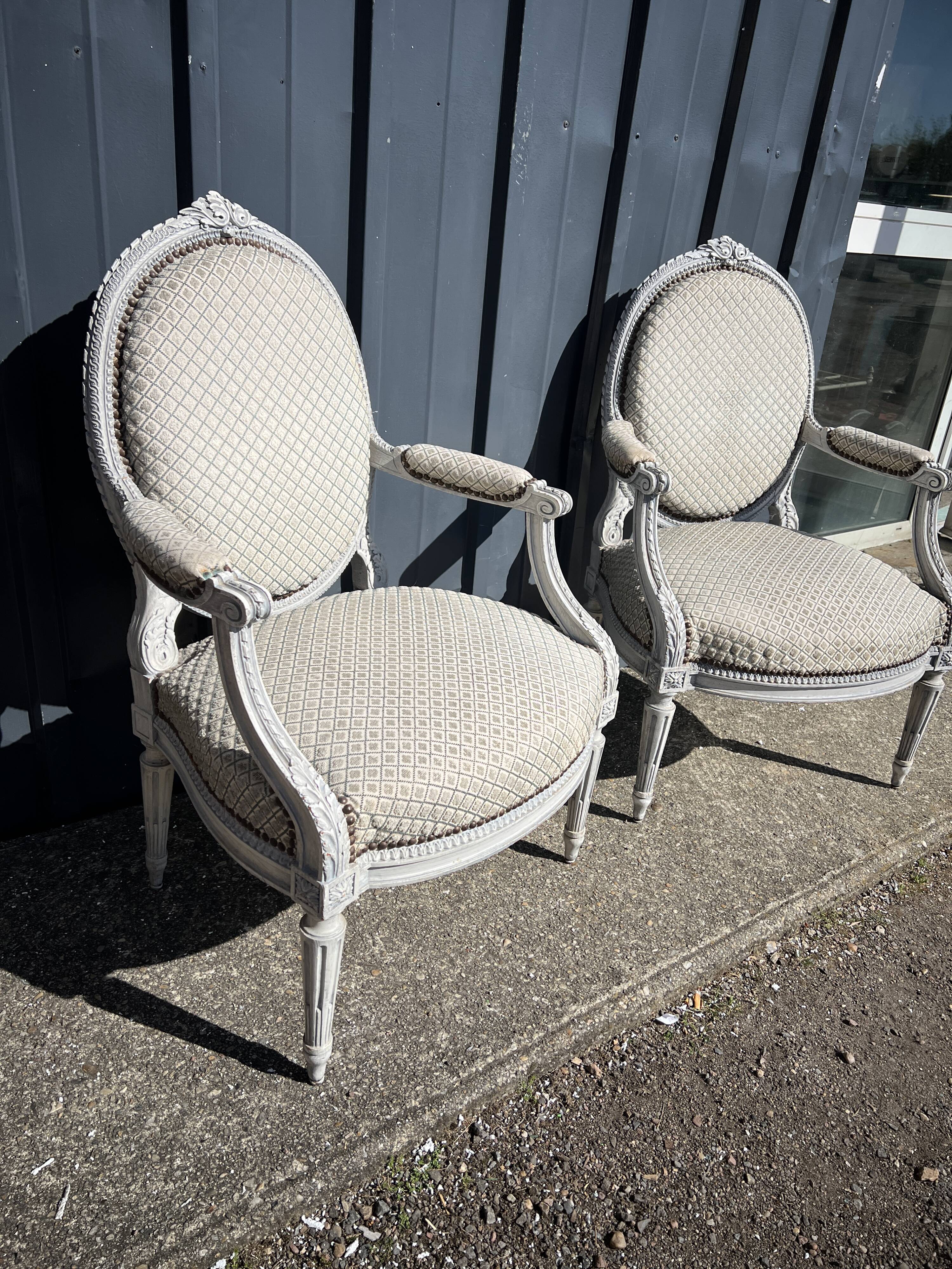 Pair of Louis XVI style armchairs