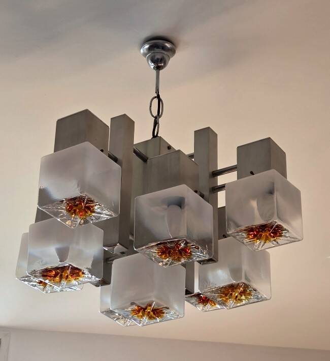 Lustre vintage à 9 feux Scoliari pour Mazzega années 60-70