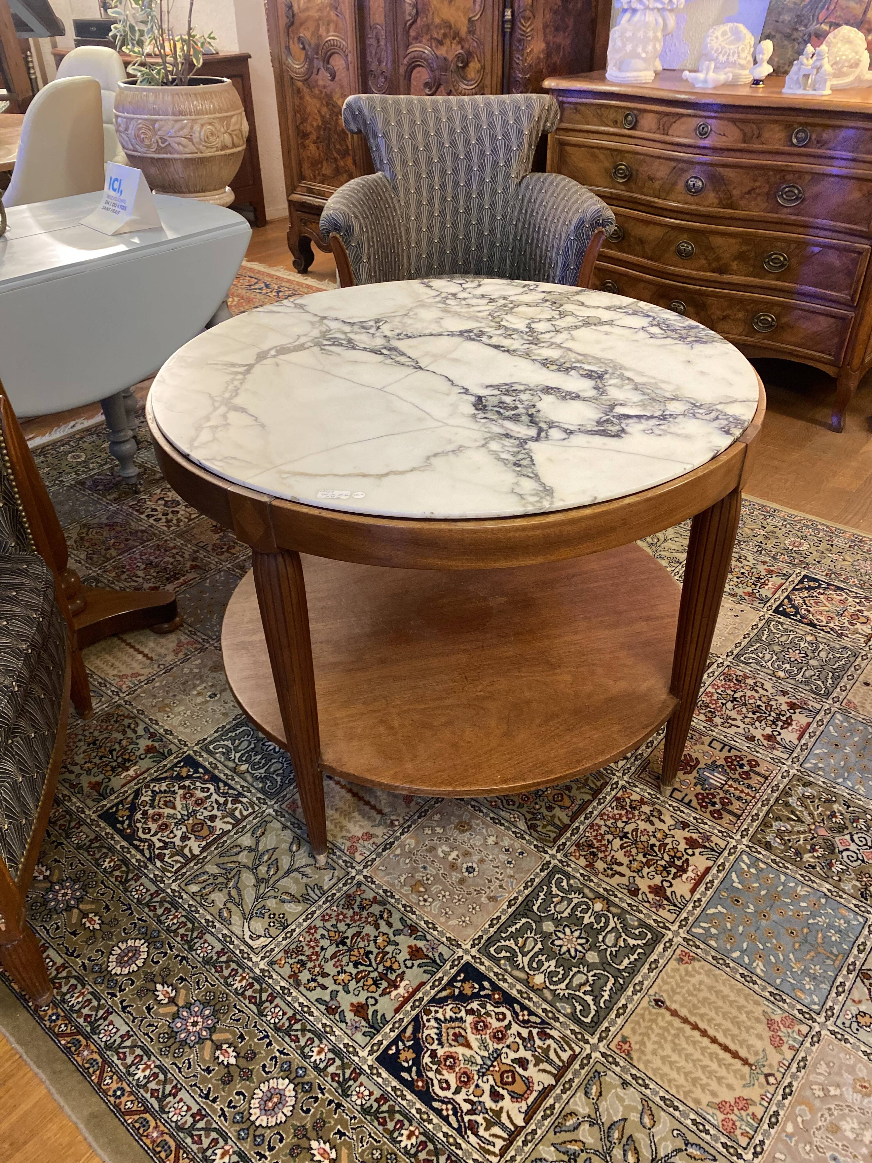 Art deco pedestal table, marble top