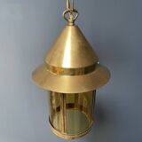 Suspension lanterne en laiton avec verre jaune