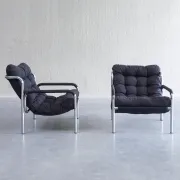 Pair of mid-century modern tubular lounge chairs