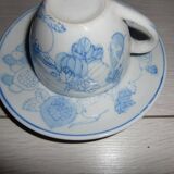 Service à café en grès bleu & blanc