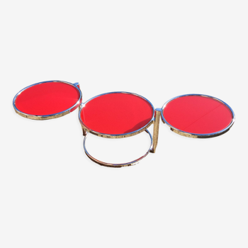 Coffee table three swivel trays in red glass and chromed metal
