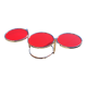 Table basse trois plateaux pivotants en verre rouge et métal chromé