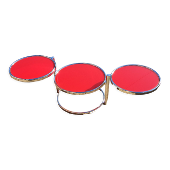 Coffee table three swivel trays in red glass and chromed metal