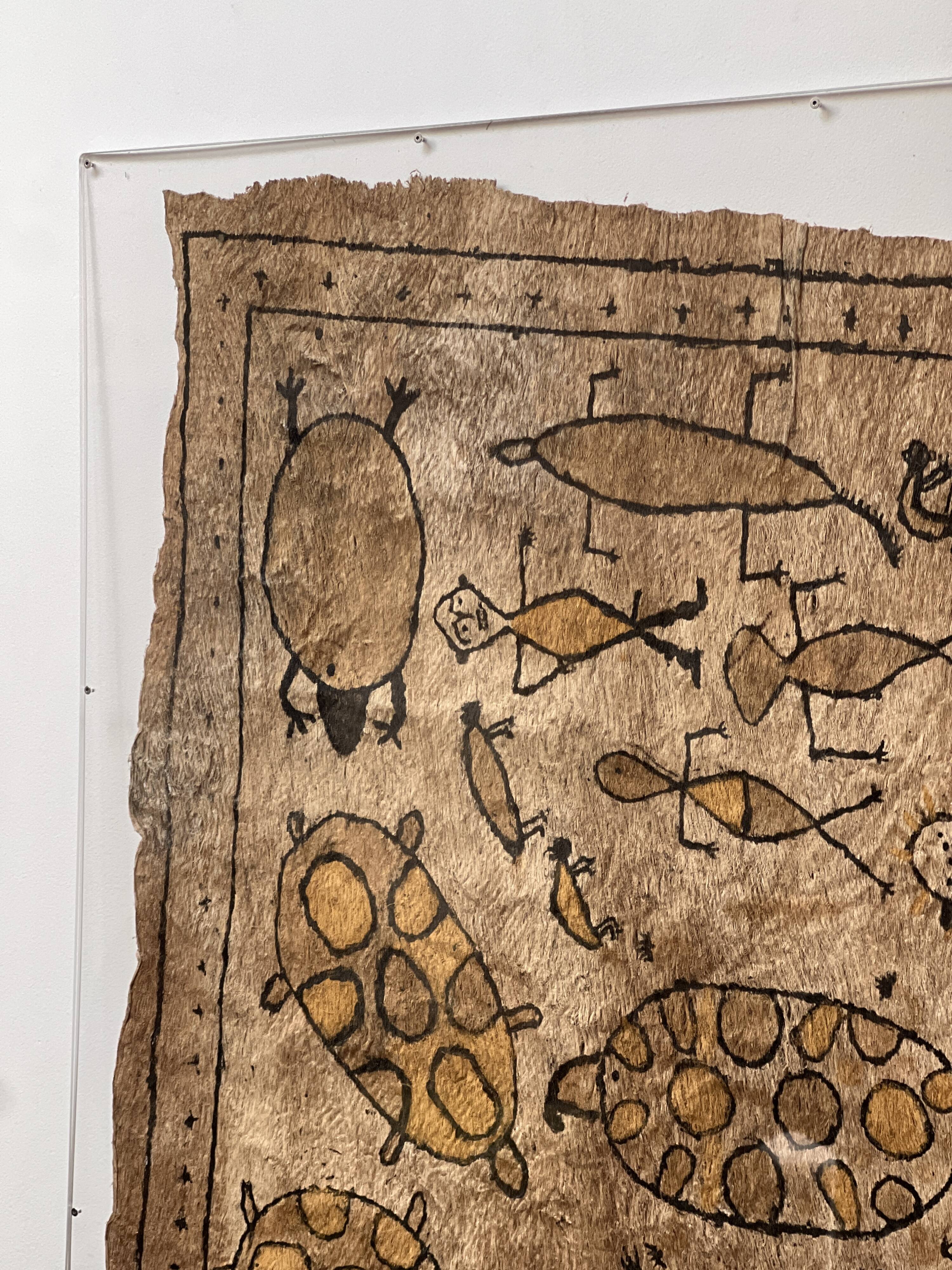Panneau décoratif dessins sur écorce