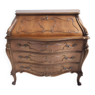 Commode baroque vintage en noyer massif avec motifs incrustés, Italie