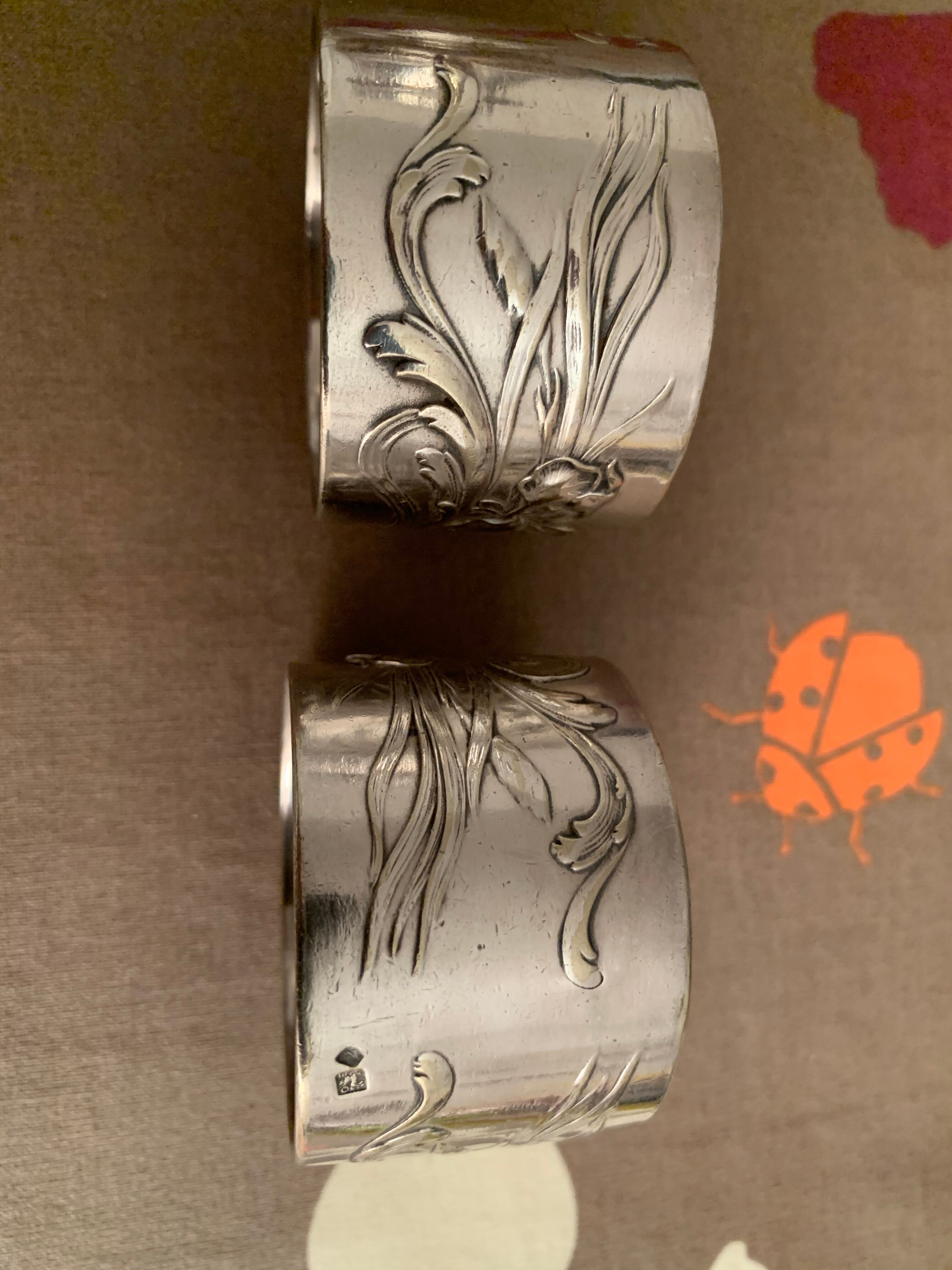2 Art nouveau silver metal towel rings