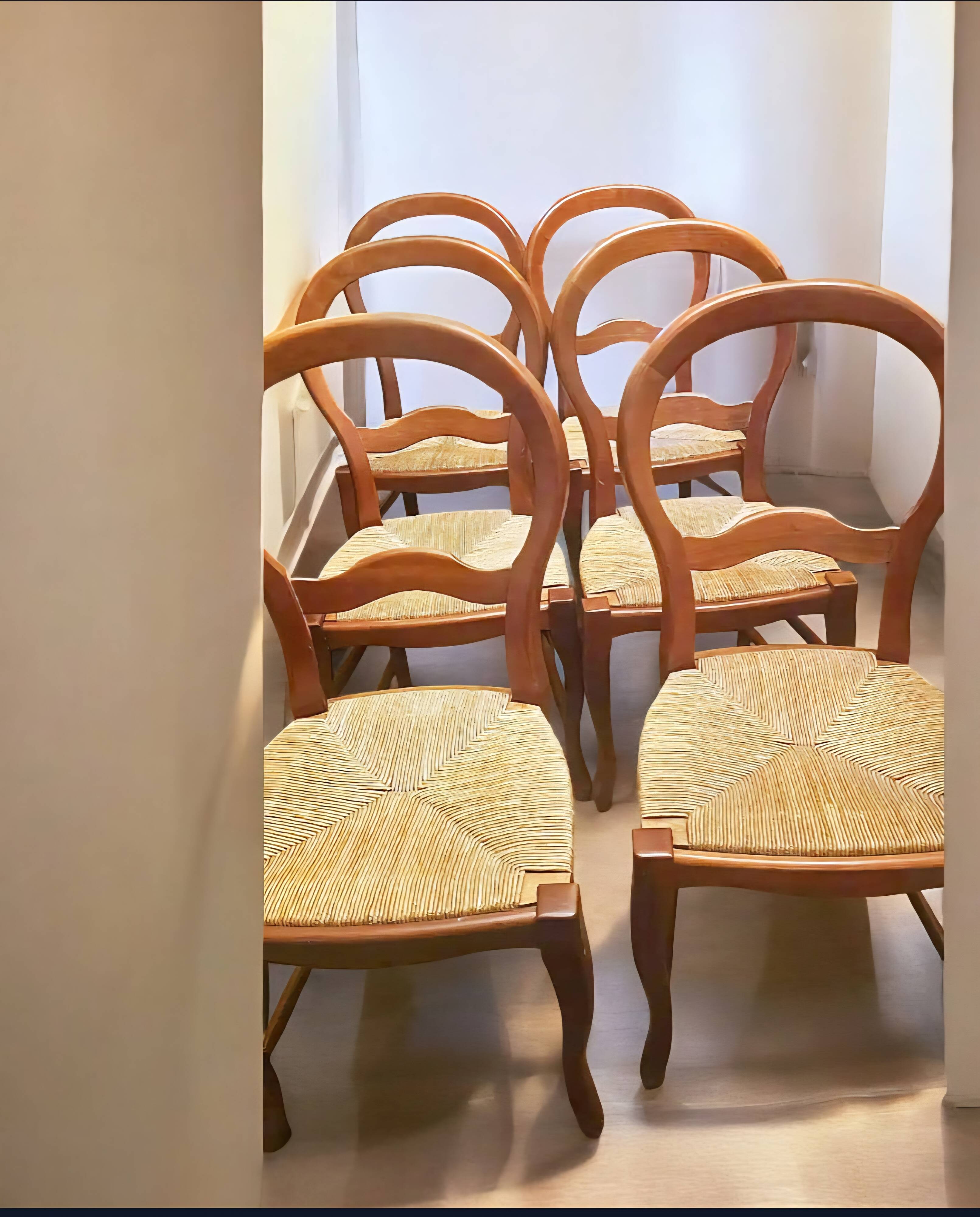 Set of 6 Louis-Philippe style chairs with a banded backrest.