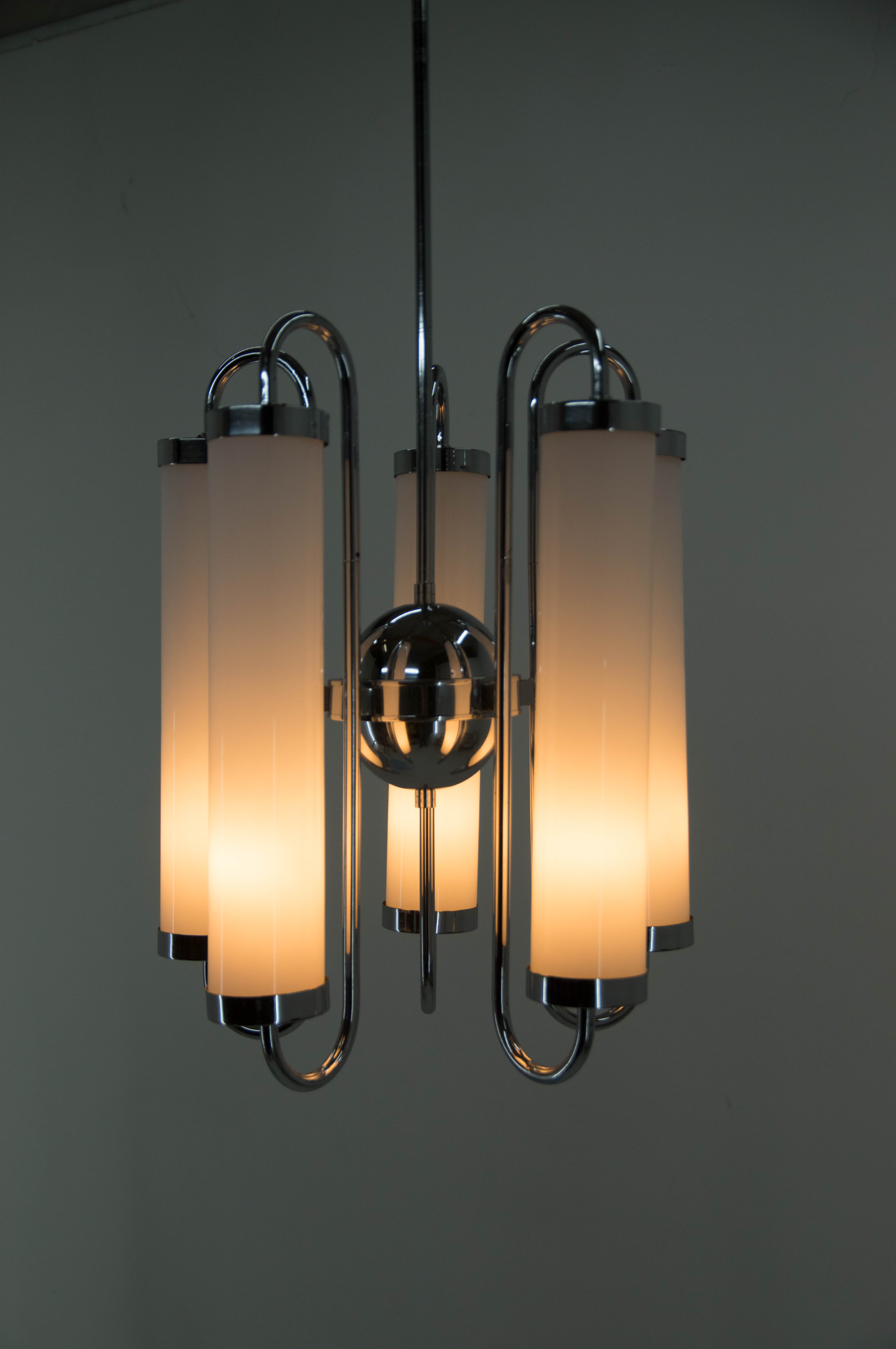5-flamming tubular bauhaus chandelier, 1930s