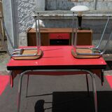 Red formica table and two chairs