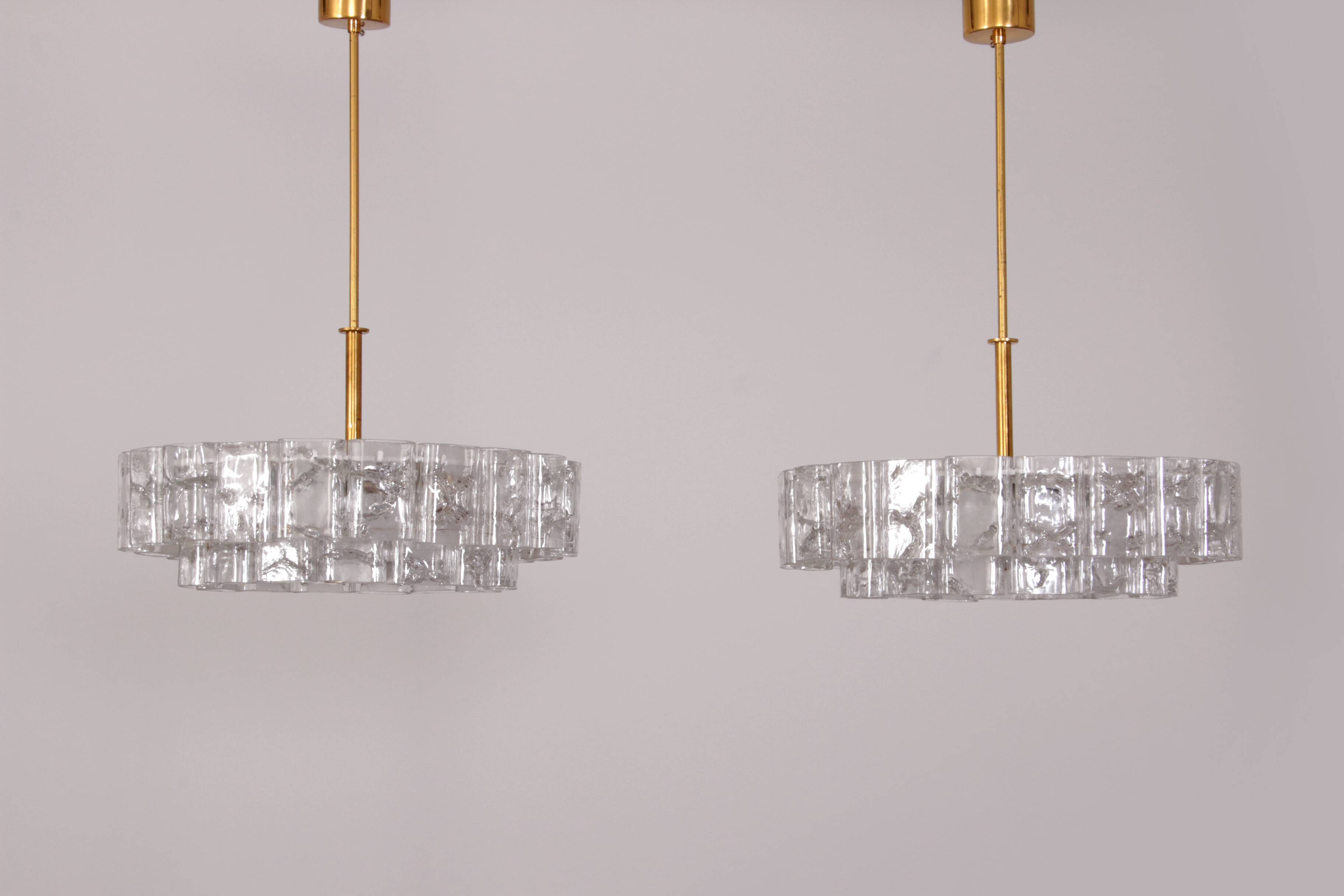 "Pair of Doria Leuchten Mid-Century Brass & Crystal Chandeliers, 1960s"