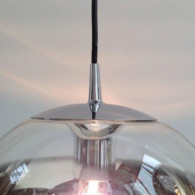Set of 3 Mirror Glass Globe Suspension Lamps, 1960s